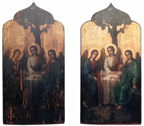 Икона Святой Троицы до и после реставрации